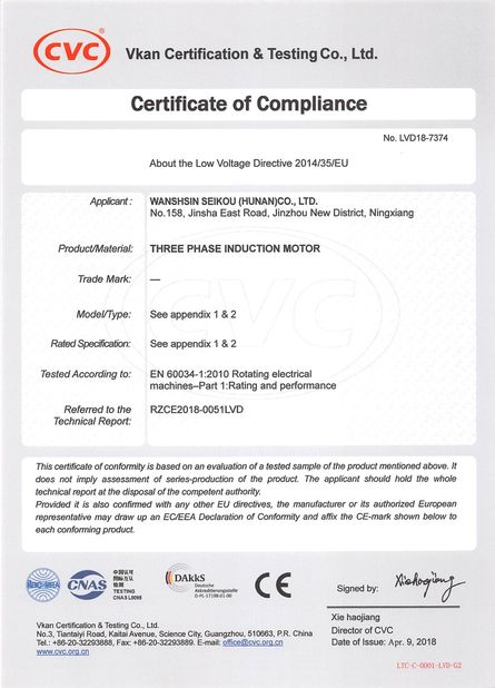 La CINA WANSHSIN Seikou (Hunan) Co., Ltd Certificazioni